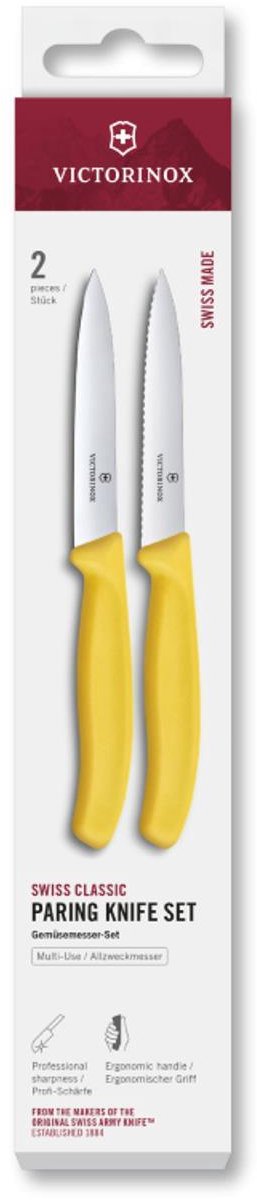 Victorinox schilmes set geel - keukenmesjes voor groente en fruit.