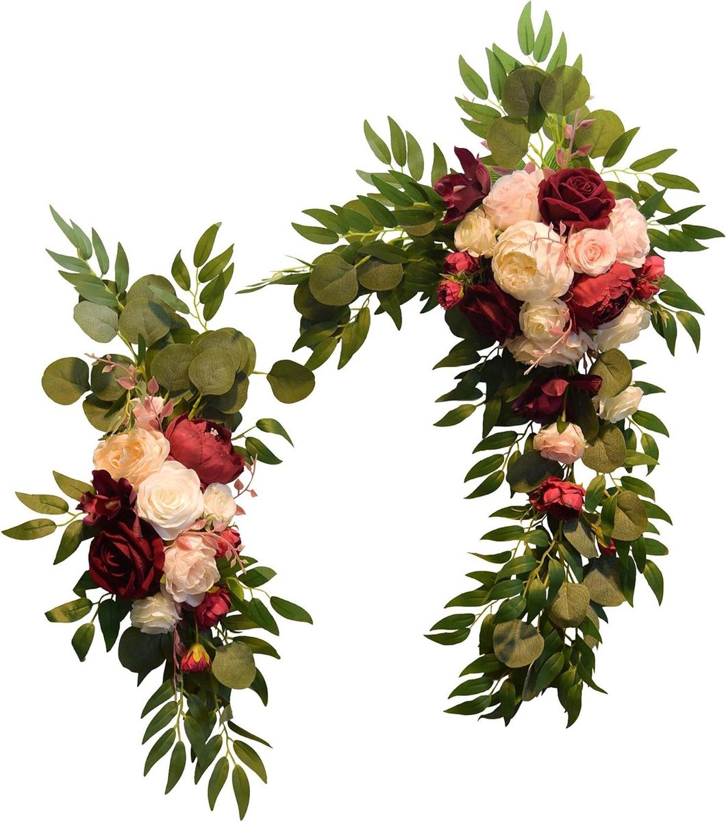 Bruiloft Decor Welkomstbord Bruiloft Boog Bloemen Swags Decoratieve Swags Kunstbloemen voor Decoratie Pioen Bloem Swag voor Bruiloft Decor 2 Stuks (rood)