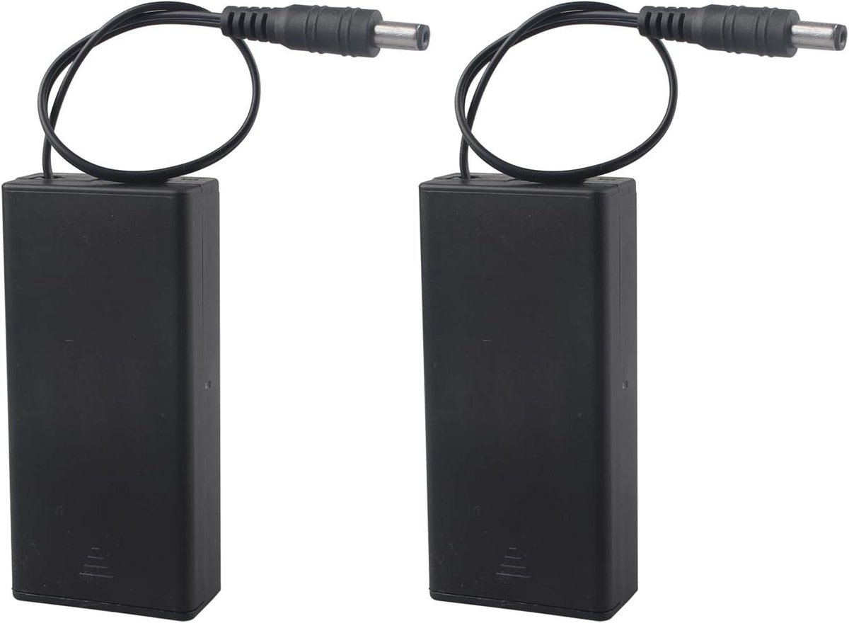 2 Stuks 2 × 3.7V 18650 Batterij Houder met Deksel, 18650 × 2 7.4V Plastic Batterij Opslagdoos met ON/OFF Schakelaar en DC-Stekker 2 Solts