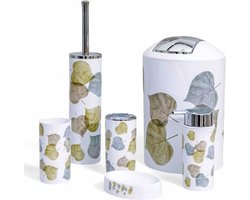 GMMH Badset, 6-delig, diverse badkameraccessoires, met zeepdispenser en wc-borstel (bladeren)