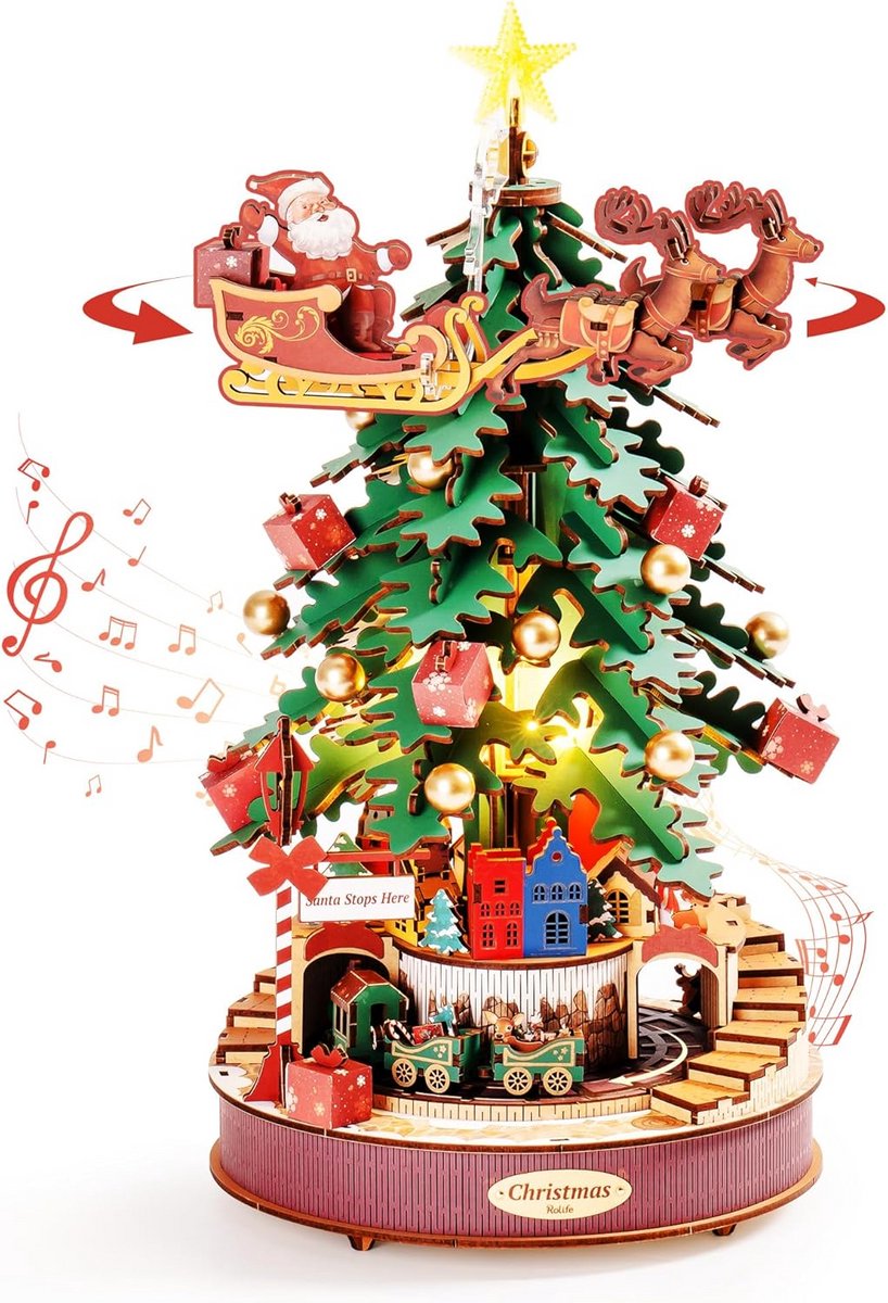 3D Muziekpuzzel - Houten Constructie - Creatief Hobby - Mechanisch Speelgoed - 30 x 30 cm - Houtkleur