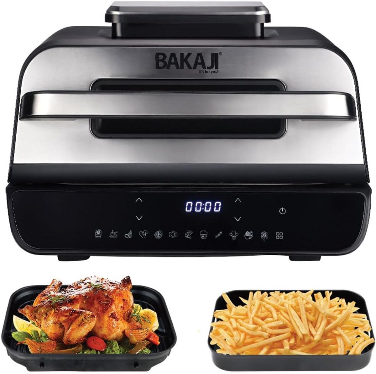 Heteluchtfriteuse Grill - Combi Oven - Gezond Koken - Dubbele Kookplaten - 6 Liter - Zwart
