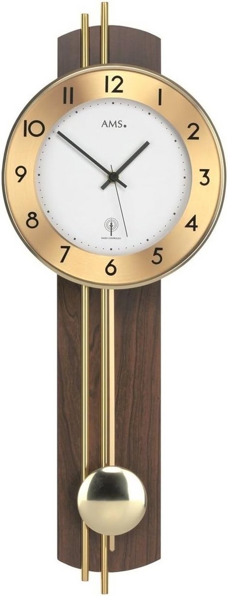 Moderne Wandklok - Radio Klok - Tijd Weergeven - Automatische Tijdinstelling - 22 x 62 cm - Walnoot