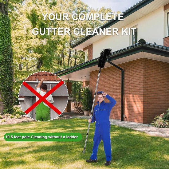 Dakgoot Reiniger - Gootborstel Telescoop - Hoge Plekken Schoonmaken - Geen Ladder Nodig - 4.3 Meter - Zwart — afbeelding 2