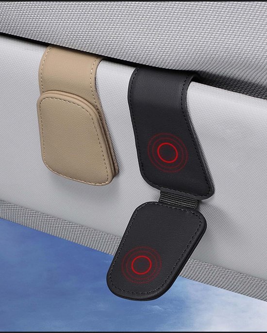Brillenhouder voor Auto Zonneklep, Leer Zonnebrilhouder voor Autobrilhouder, Autovizier, Brilhouder, Clip voor Zonneklep, Zwart — afbeelding 4
