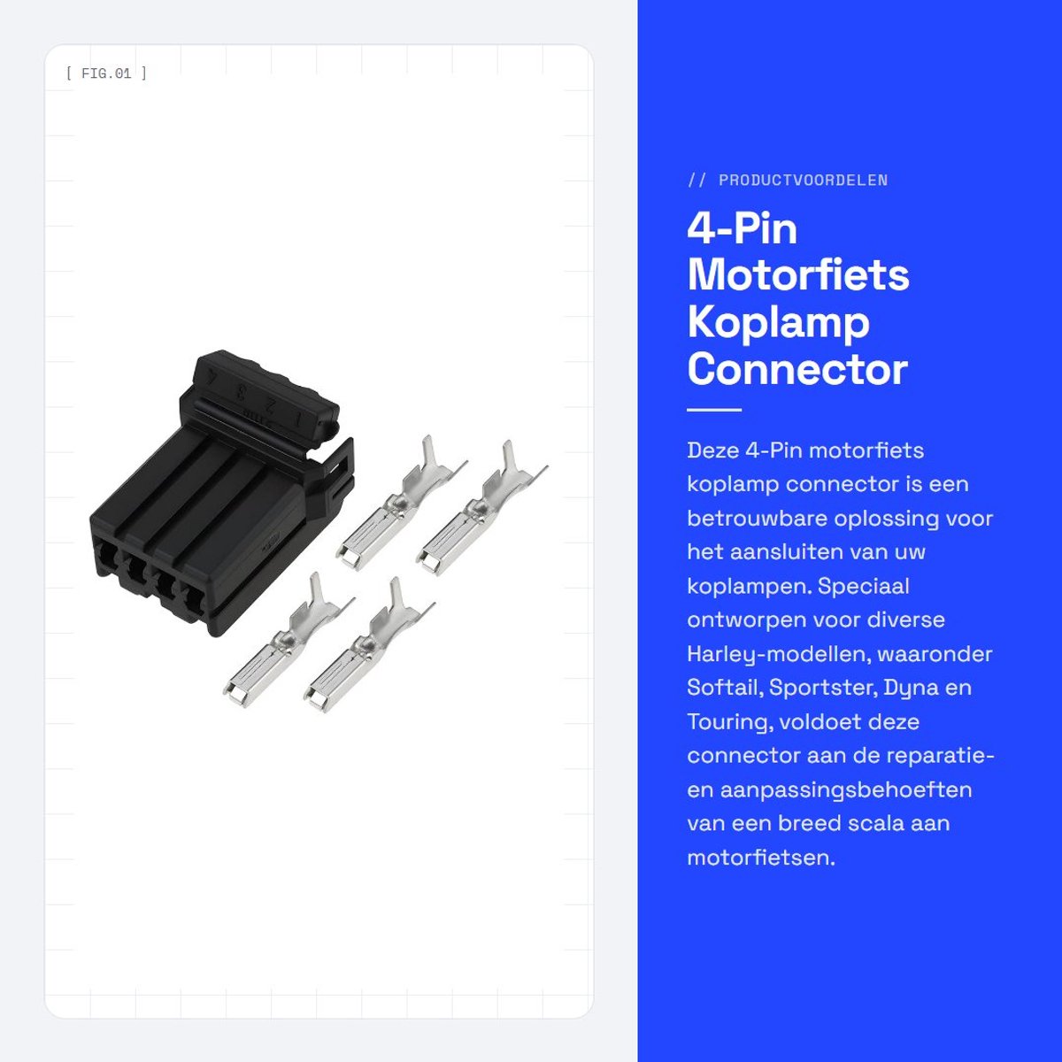 Dailygoods- Motorfiets Koplamp Connector 4-Pin - Compatibel met Ha-rley/Sportster/Dyna/Touring - Duurzaam - Snap-on Ontwerp - Sterk Geleidende Klemmen