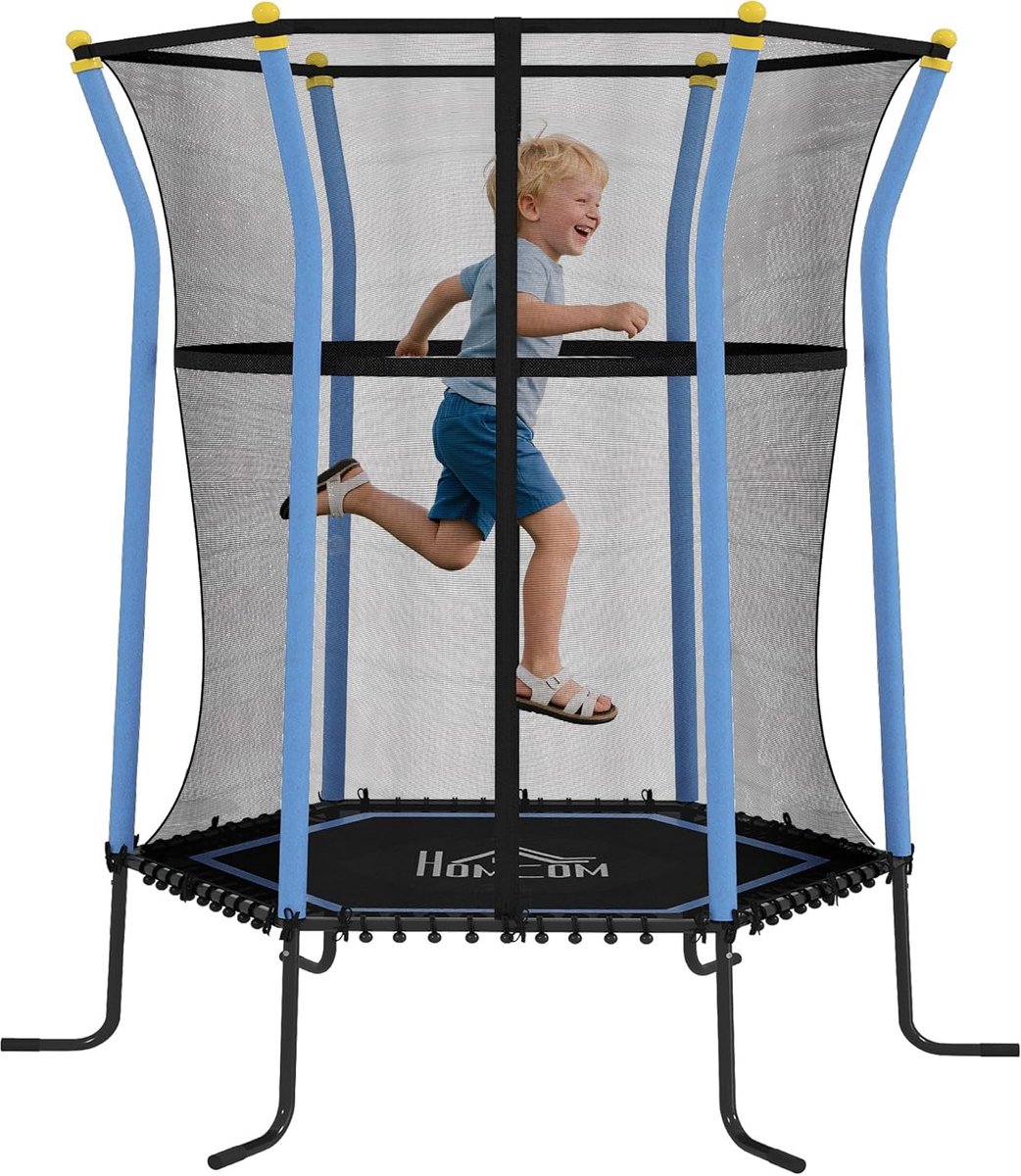 Kinder Trampoline - Springkussen Binnen - Buiten Spelen - Veiligheidsnet Rand - Ø163.5 cm - Blauw
