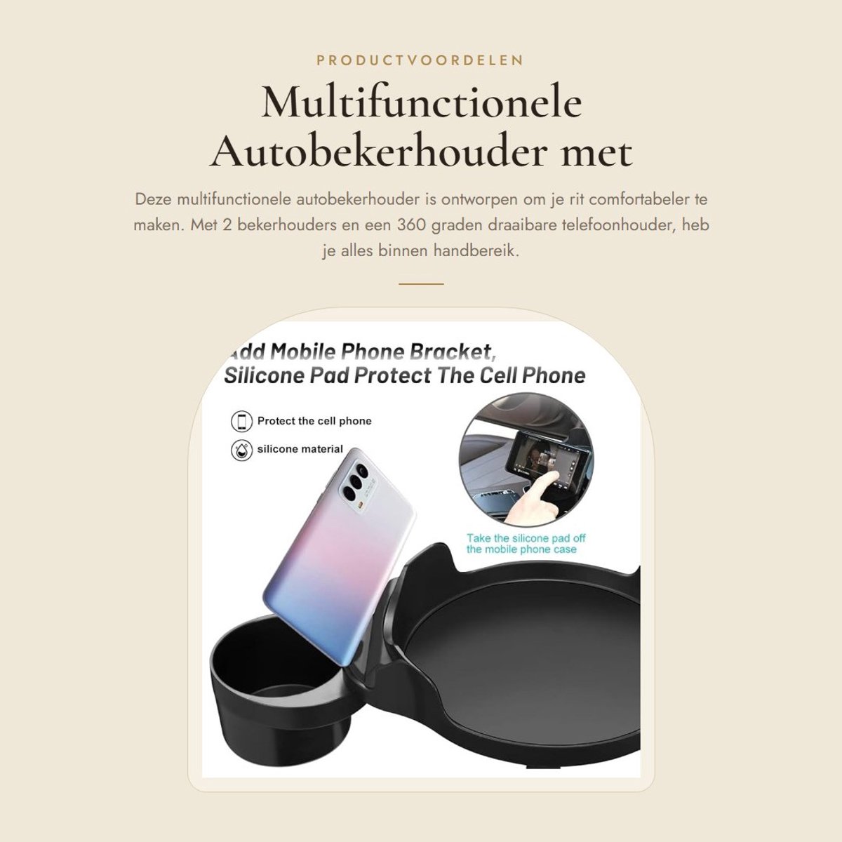 Dailygoods- Autobekerhouder Multifunctioneel - Telefoonhouder - Antislip - Tafelorganizer - Expandervak - Geschikt voor de meeste modellen - Autohouder