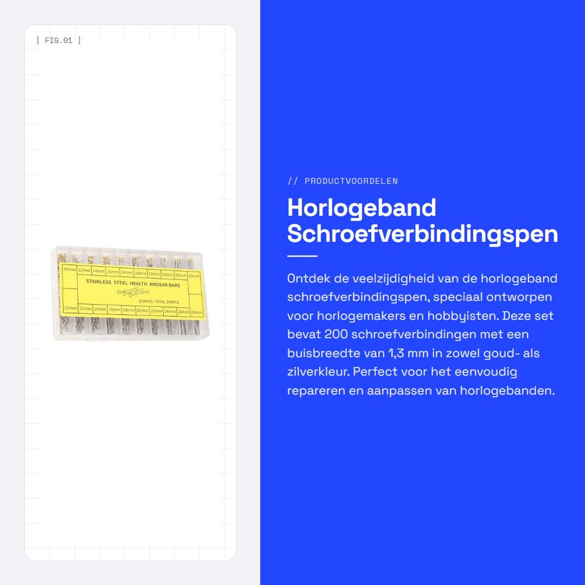Dailygoods- Horlogeband Verbindingsschroefbuis 1,3 mm - 200 Stuks - Goud/Zilver - Roestvrij Staal - Opslagdoos - Duurzaam - Horloge