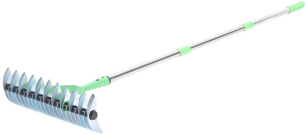 Dailygoods- Verticuteerhark Roestvrij Staal 12,8 Inch Breed - Ergonomisch Handvat - Eenvoudig Te Monteren - Gazonhark - Dood Gras Opruimen - 3 Secties