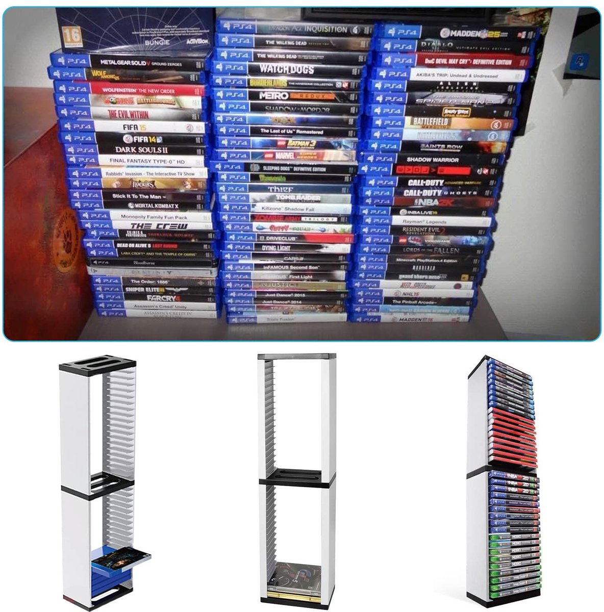 Dailygoods- Game Disc Box Duurzaam - Opbergrek voor 36 PS5 Games - Houder - ABS - Wit/Zwart - Eenvoudige Montage - Cd Rek