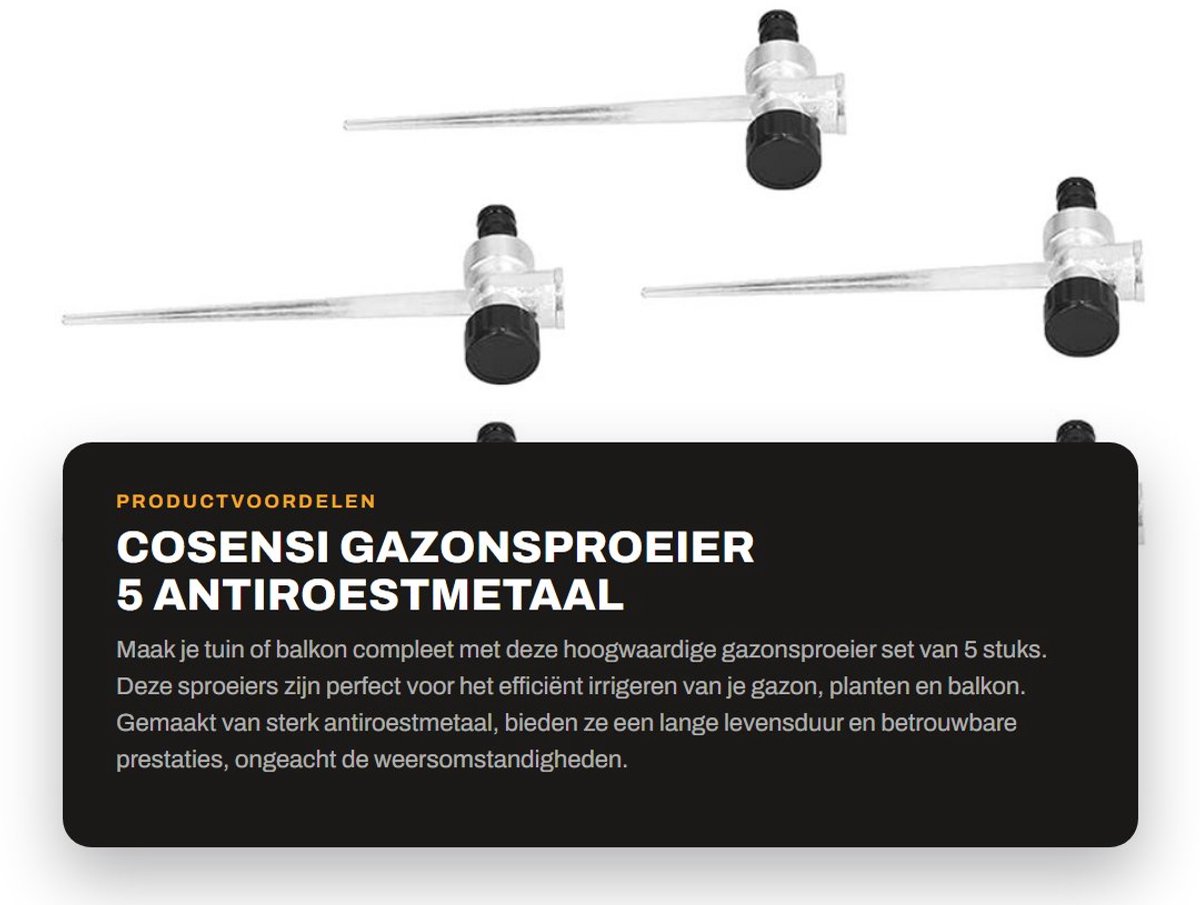 Dailygoods- Gazonsproeier Spike 5 STKS - Antiroestmetaal - 1/2 Inch Binnendraad - Universele Interface - Geschikt voor Gazonirrigatie - Afmetingen 19,5 x 7 x 3 cm - Tuinsproeier