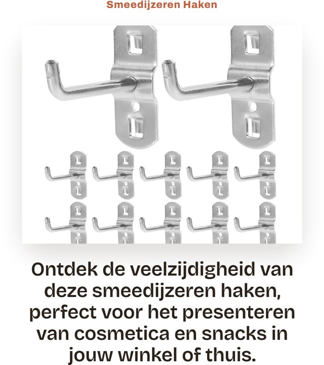 Dailygoods- Display Haken 12 Stuks - Smeedijzeren Haken - Zware Haken - Enkele Haken - Supermarkt Haken - Cosmetica Haken - Haak
