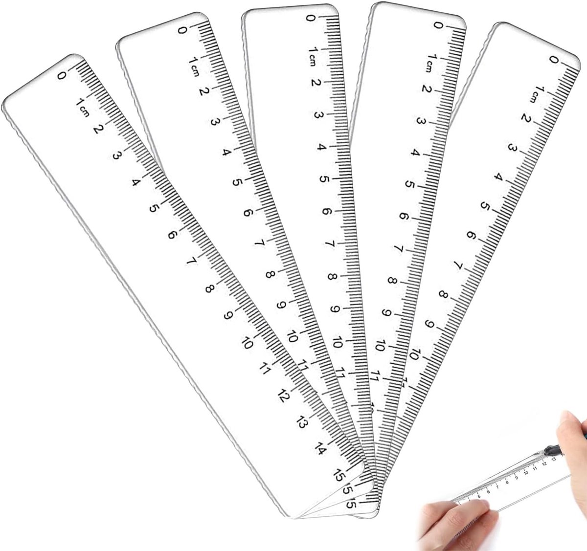 Dailygoods- Liniaal Set van 5 Stuks - 15 cm Flexibel - Transparante Plastic - Nauwkeurige Centimeterschaal - Buigzaam en Onbreekbaar - Duidelijke Graduatie - Meetlat