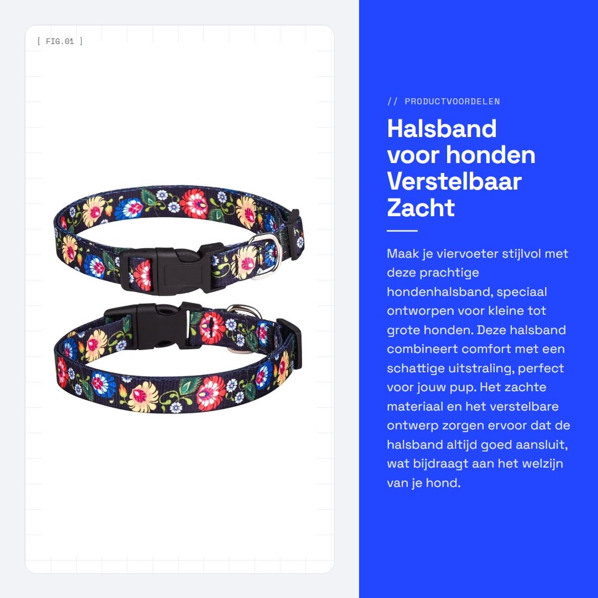 Dailygoods- Hondenhalsband Verstelbaar - Hondenhalsband Zacht - Hondenhalsband Bloemen - Hondenhalsband Duurzaam - Hondenhalsband Maat XL (43-71 cm) - Hondentuig