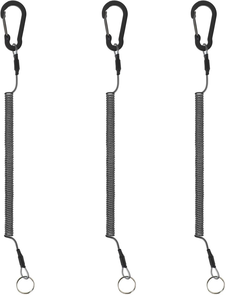 Dailygoods- Spiraalkabel-sleutelhanger 3 stuks - Elastisch - Uittrekbaar - Veiligheidskoord - TPU/Roestvrij staal - 31 cm lengte - Sleutelkoord
