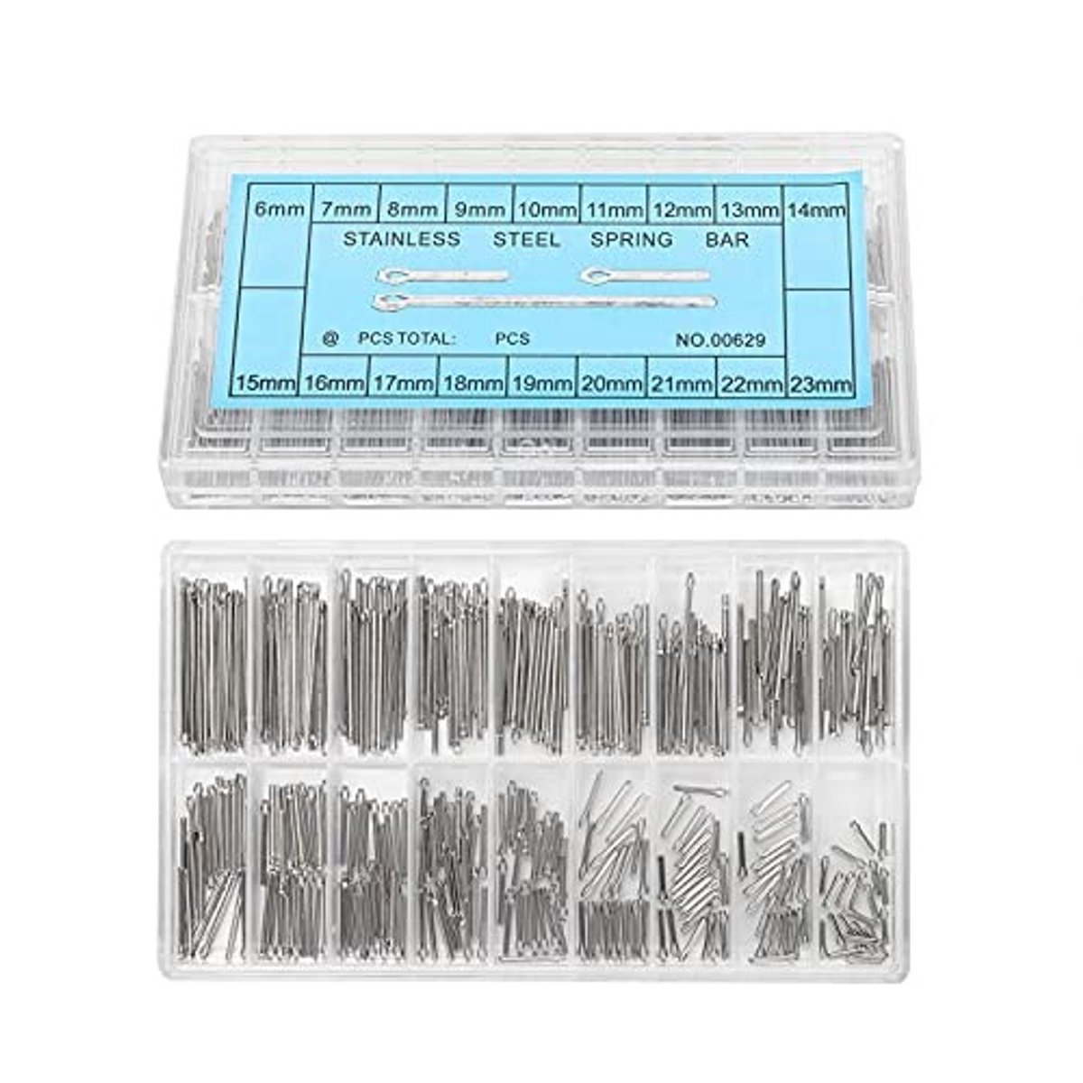 Dailygoods- Horloge Band Link Splitpen Assortiment - Horloge Pins RVS - Reparatie Kit 6-23mm - Transparante Opbergdoos - Hoogwaardige Kwaliteit - Horloge Reparatieset