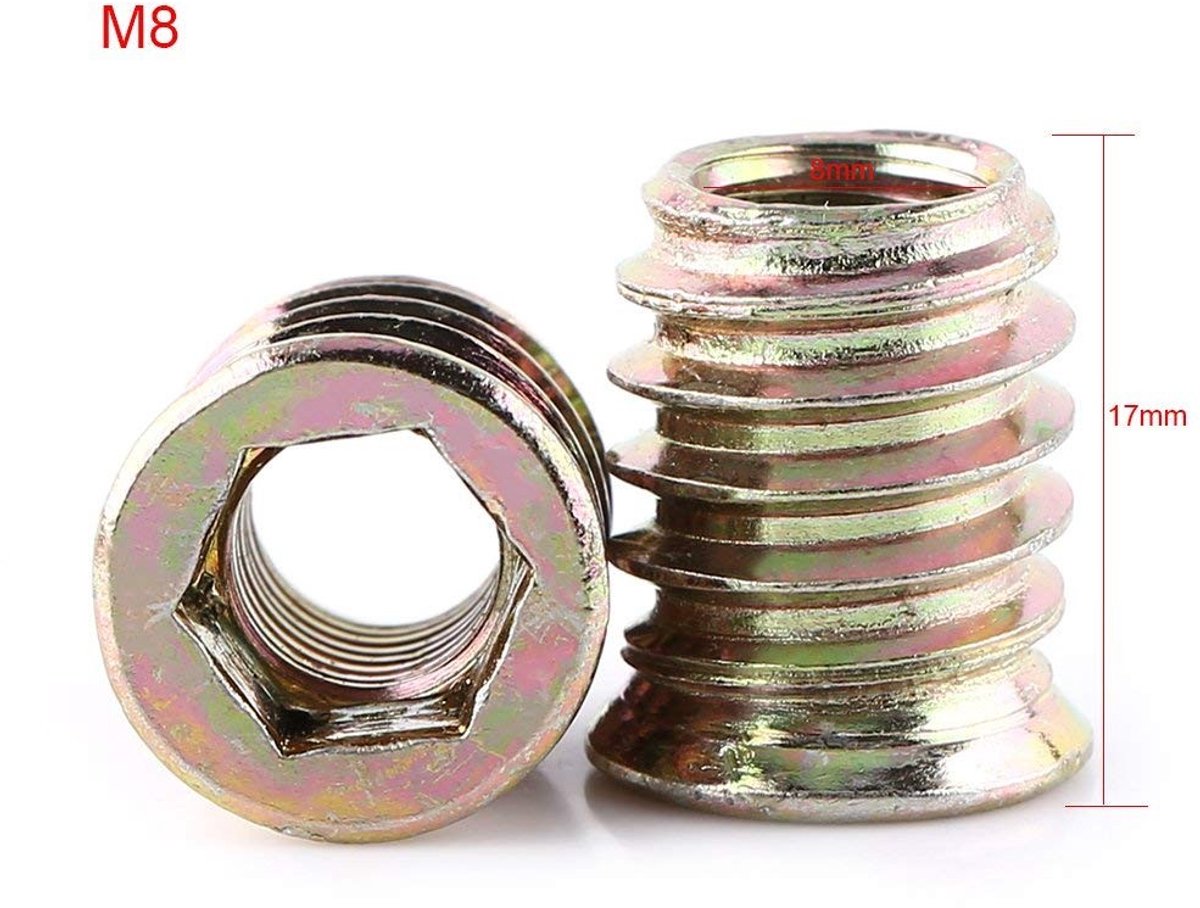 Dailygoods- Steekmoeren 20 Stuks - M6/M8/M10 - Zeskant Moeren - Zinklegering - Houten Inzetstukken - Buitendraad