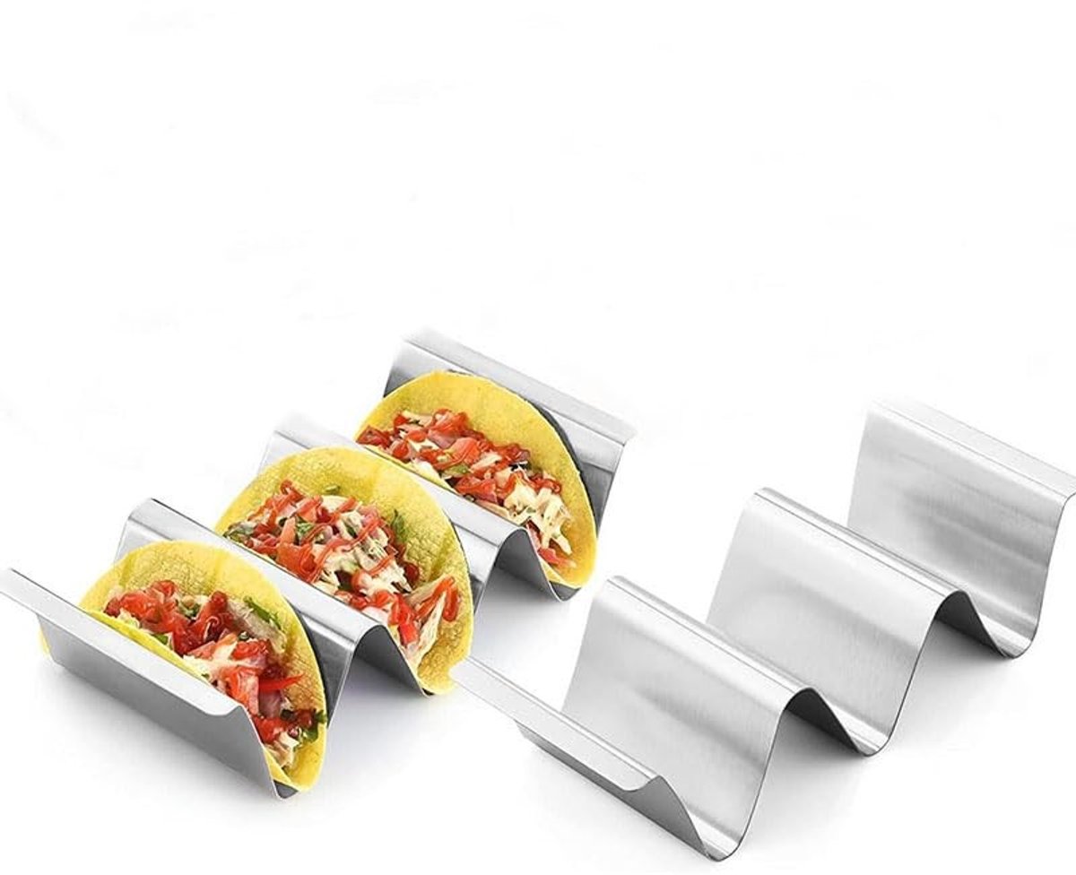 Dailygoods- Taco Houder Ovenbestendig - Herbruikbare Houderstandaard - Roestvrij Staal 304 - 2 Stuks - 22,5 x 10 x 5 cm - Eenvoudig te Reinigen - Taco Rek