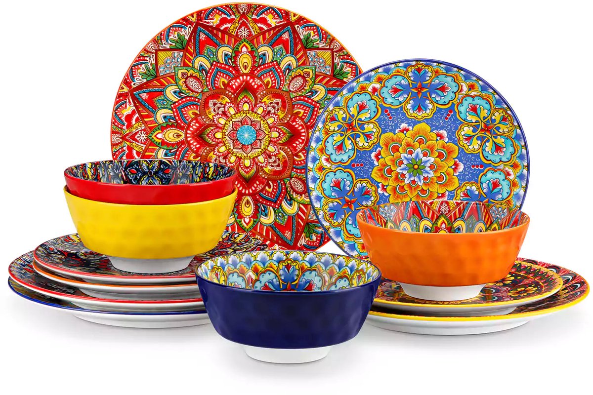 Serviesset - Bohemian Stijl - 4 Persoons Servies - Porselein - Dinerborden - Dessertborden - Ontbijtkommen - 12-delige Set
