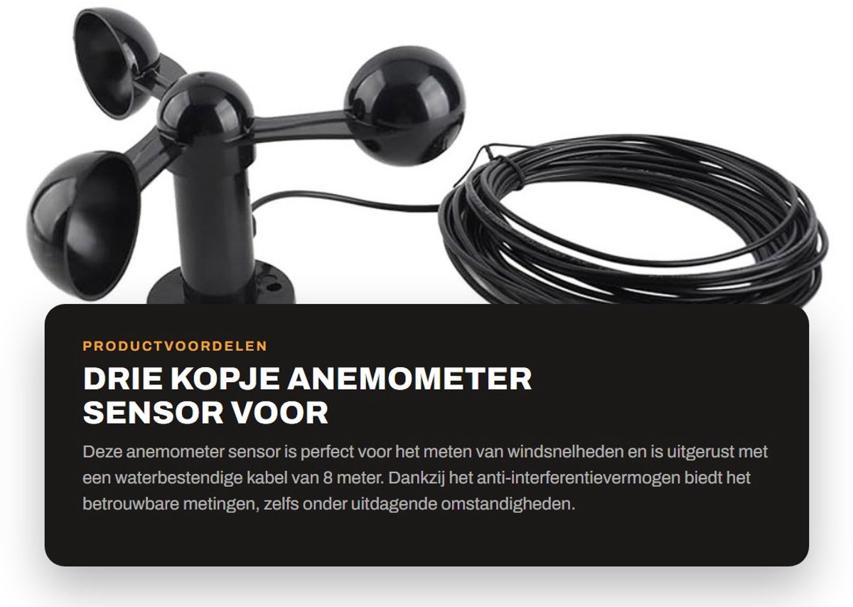 Dailygoods- Anemometer met 8m Waterbestendige Kabel - Windsnelheid Detector - Schokbestendig - ABS Materiaal - Anti-interferentie - Duurzaam Ontwerp - Windsnelheidsmeter