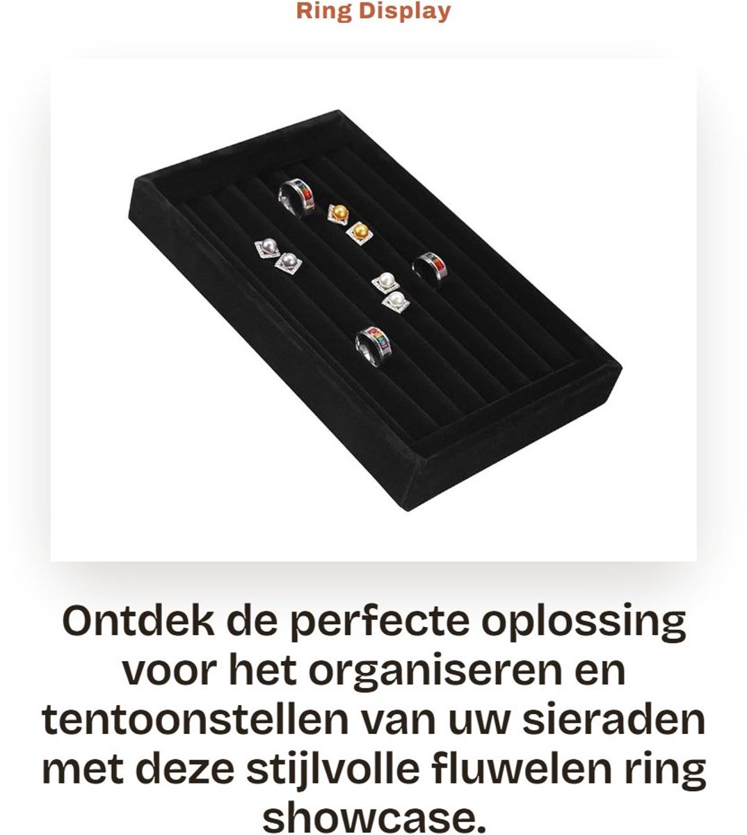 Dailygoods- Ringdisplay 7 Slots - Sieraden Organizer - Ruimtebesparend - Fluwelen Showcase - Houten Houder - Voor Ringen/Oorbellen - Sieradenhouder
