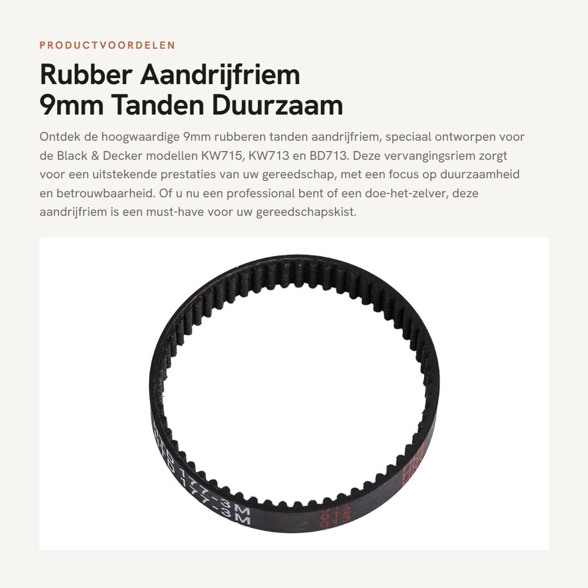 Dailygoods- Aandrijfriem 9mm - Rubber - Vervangingsriem - Geschikt voor KW715/ KW713/ BD713 - Schokbestendig - Kwaliteitsgarantie - Tandriem