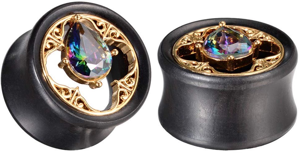 Dailygoods- Houten Oormeters - Oorpluggen - Vleessieraden - Piercings - Dubbele Brancards - Maat 0g tot 1 inch - Inclusief 2 paar in cadeauverpakking - Oorplugs