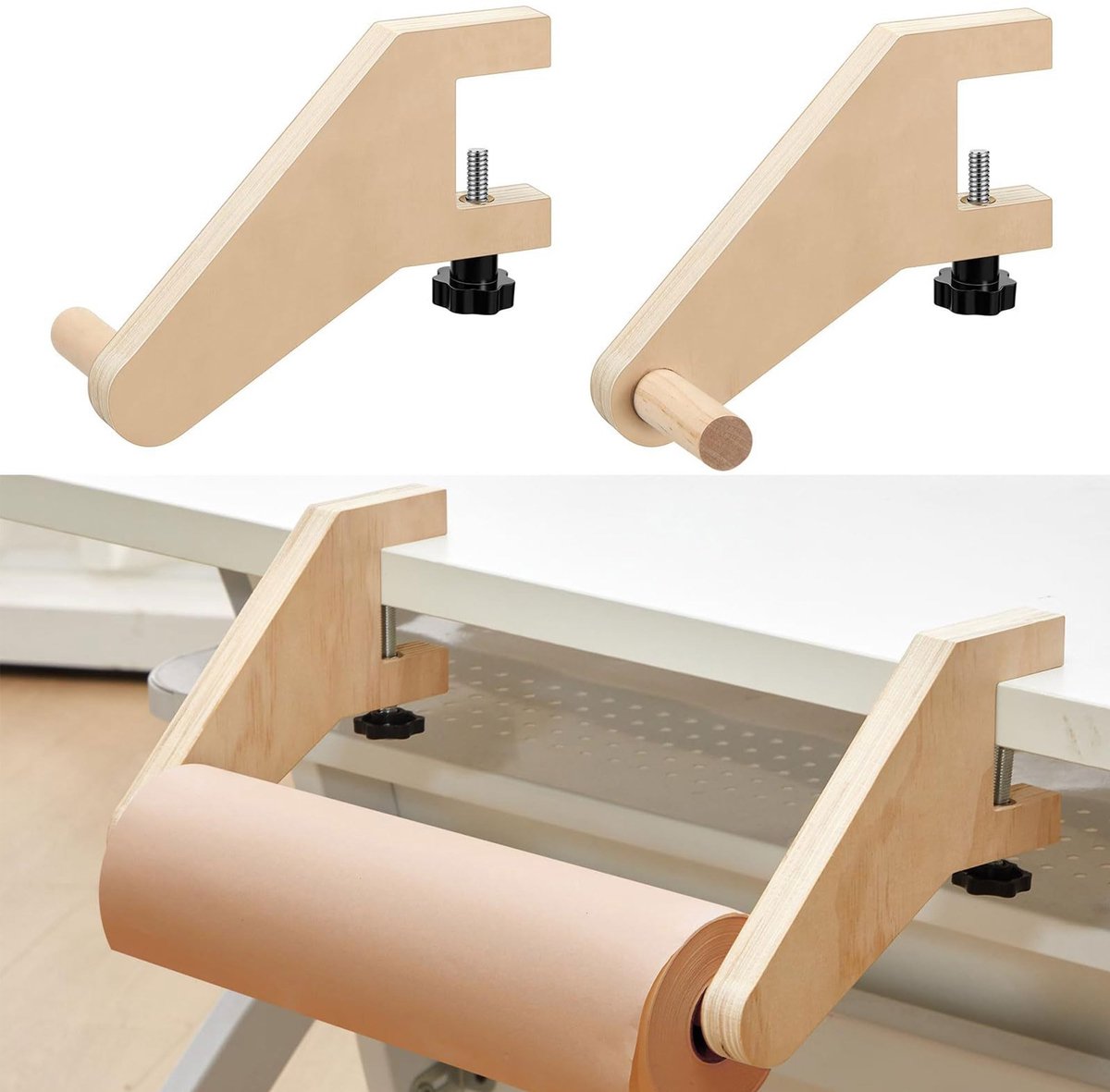 Dailygoods- Cadeaupapierhouder Houten - Rolhouder Keuken - Tafelklem Verstelbaar - Antislip - Stabiele Grip - Ruimtebesparend