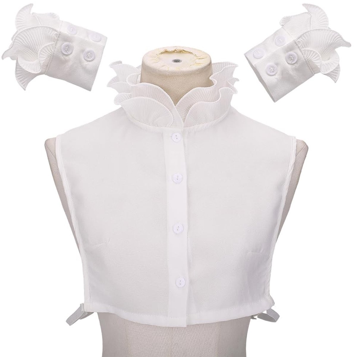 Dailygoods- Hemdkraag Afneembaar - Dubbellaagse Mouwset - Polyester Kleding - Naaien Applicatierand - DIY Kledingset - Geschikt voor Creatief Gebruik - Kraagset