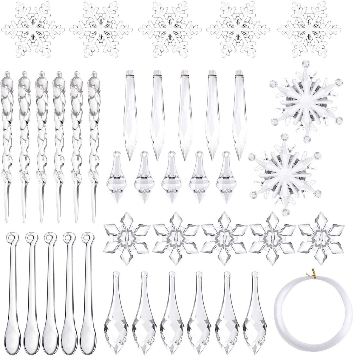 Dailygoods- IJspegels 50 stuks acryl - Sneeuwvlokken 35 stuks - Kerstdecoratie - Buitenver