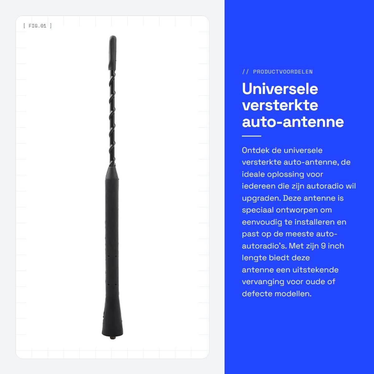Dailygoods- Auto Antenne Versterkt - Universele Antenne - Eenvoudige Installatie - Schokbestendig - Hoogwaardig ABS - 9 Inch - Autoantenne