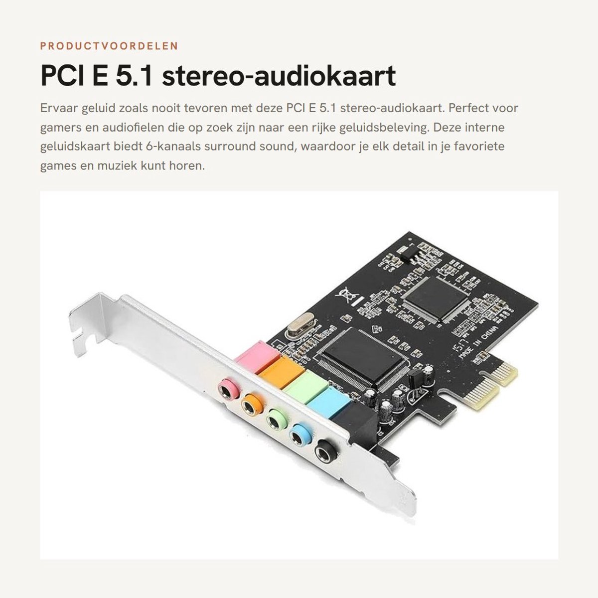 Dailygoods- Geluidskaart 5.1 Surround Sound - Interne Geluidskaart - 6-Kanaals Geluidskaart - PCI Express - Compatibel met DirectSound 3D - Heldere Geluidskwaliteit - Audiokaart