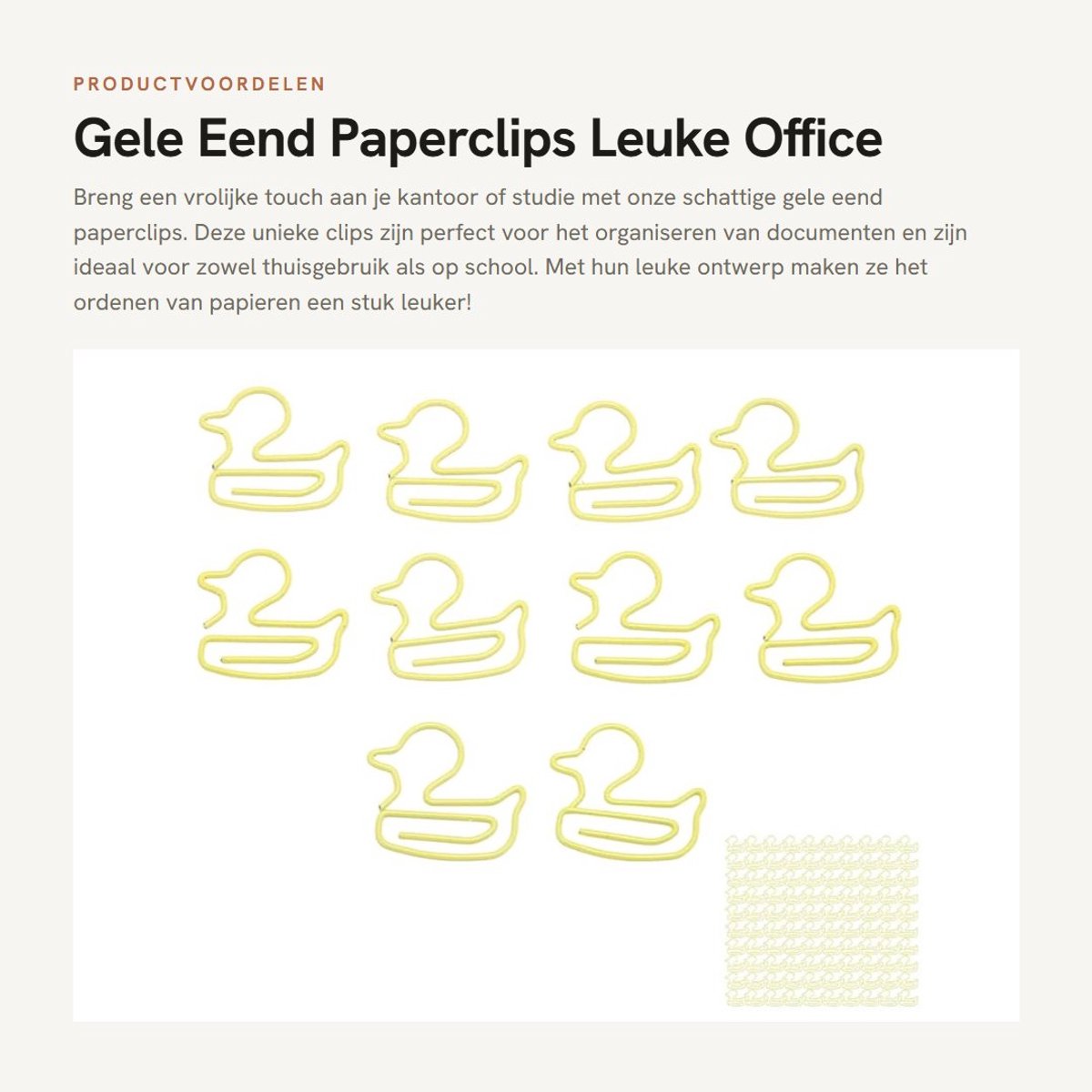 Dailygoods- Paperclips 100 Stuks - Gele Eendvorm - Gegalvaniseerd Metaal - Lichtgewicht - Duurzaam - Decoratief Design - Kantoorclips