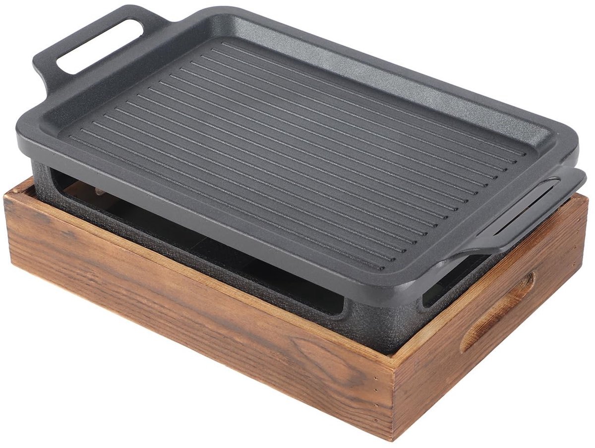 Dailygoods- Tafelblad Houten Basis - Tafelbarbecue Grill - Multifunctioneel - Geschikt voor Binnen/Buiten - 27x20 cm Grillpan - Stijlvol Ontwerp - Barbecuegrill