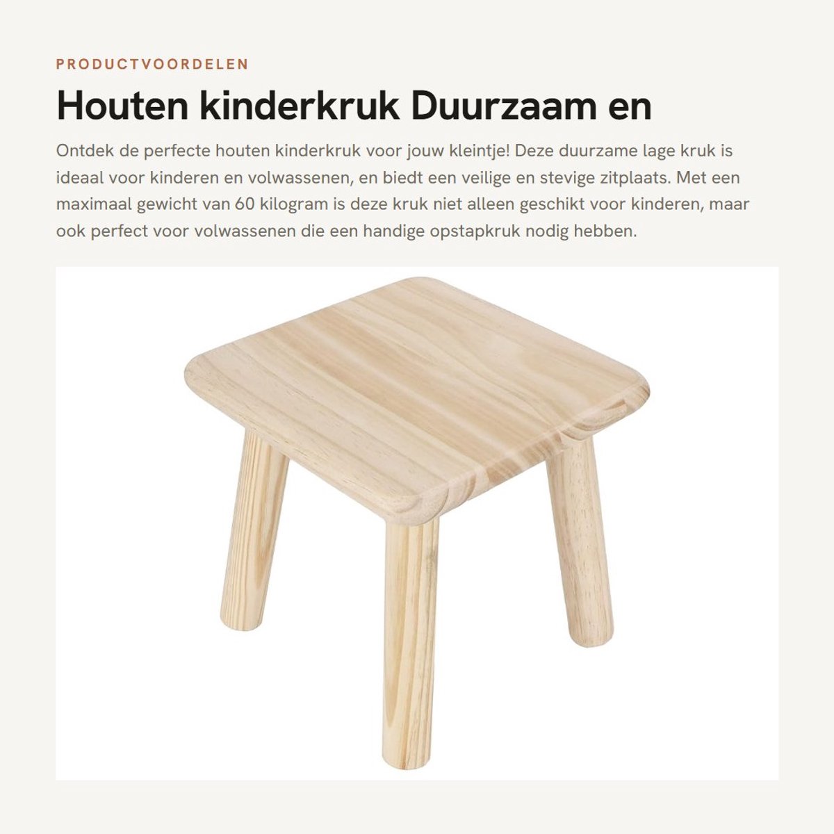 Dailygoods- Kinderkruk Duurzaam - Houten Kinderkruk - Opstapkruk - Antislip - Huishoudelijk - Maximale belasting 60kg - Afmetingen 23x23x22cm