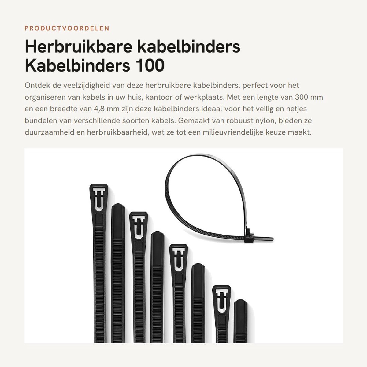 Dailygoods- Kabelbinders Herbruikbaar 100 Stuks - Afneembare Kabelbinders - Nylon (PA66) - Zwart - Diverse Afmetingen - Treksterkte 22,2 kg - Binders