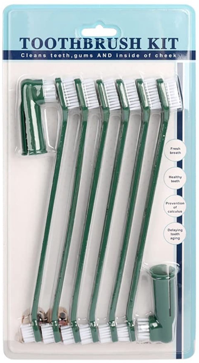 Dailygoods- Huisdiertandenborstel Set van 6 - Dubbelkop-Design - Vingertandenborstels - Tandverzorging - Professionele Tandreinigingsset - Verwijdering Slechte Adem - Tandenborstel