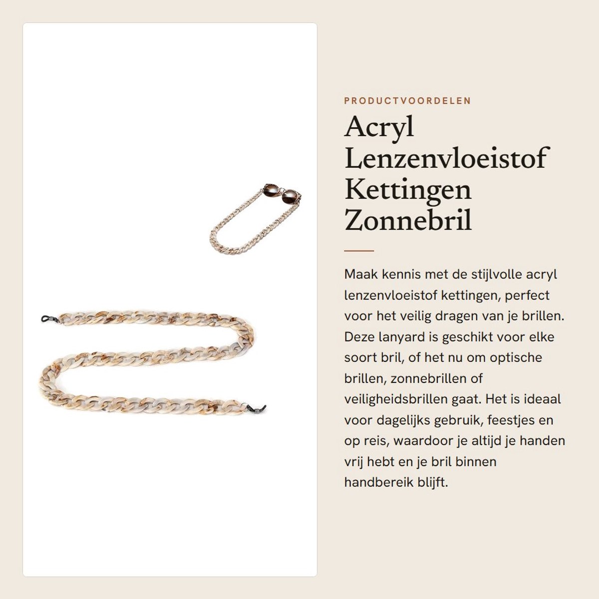 Dailygoods- Zonnebril Lanyard Verstelbaar - Brillenkoord - Antislip Ring - Acryl - Geschikt voor Alle Brillen - Milieuvriendelijk - Brillenketting