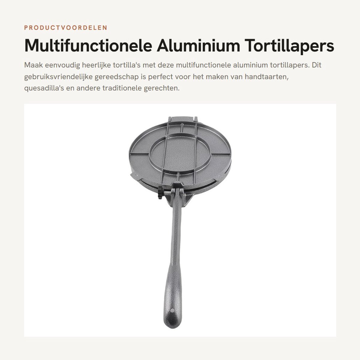 Dailygoods- Tortillapers 20 cm - Aluminium Legering - Multifunctioneel Ontwerp - Handtaarten/Vleespasteien - Veilig en Hygiënisch - Eenvoudig in Gebruik - Deegroller