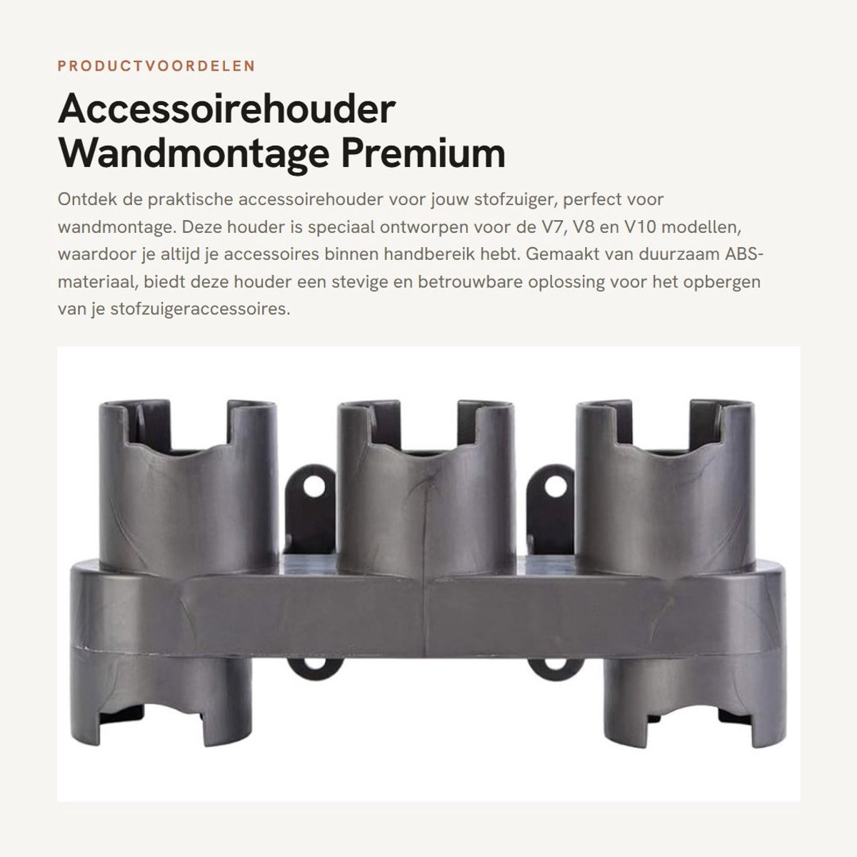 Dailygoods- Accessoirehouder Wandmontage - Bevestiging voor V7/V8/V10 Stofzuiger - ABS Materiaal - 170x84x80 mm - Ruimtebesparend - Inclusief Schroeven - Stofzuigerhouder