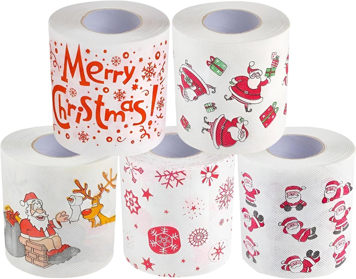 Toiletpapier Kerst - Papierrollen Feestelijk - Badkamer Decoratie - Zacht en Absorberend - 5 Rollen - Multicolor