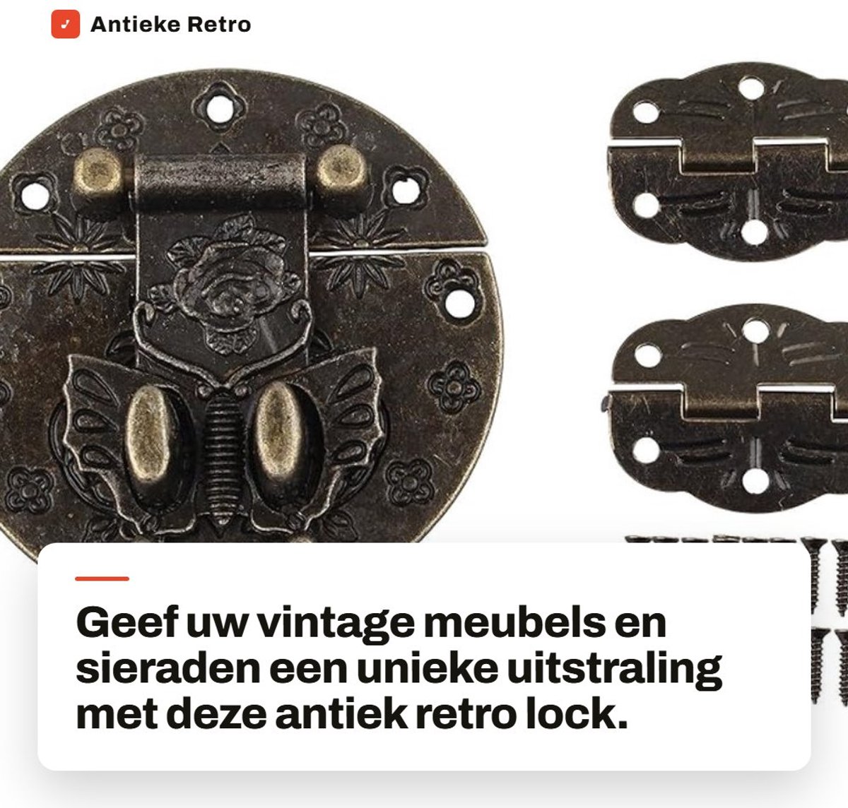 Dailygoods- Sluiting retro design - Sluitring - Sluiting sieraden maken - Haspel 58 x 58 mm - Scharnier 30 x 22 mm - Robuust en eenvoudig te monteren - Boxslot