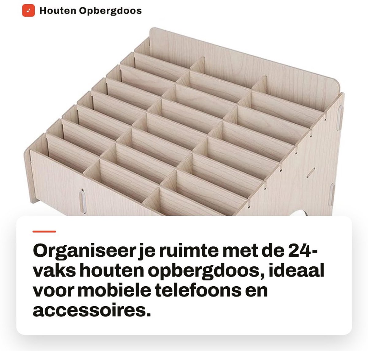 Dailygoods- Opbergdoos Houten - 24 Vakken - Multifunctionele Organizer - Duurzaam - Milieuvriendelijk - Geschikt voor Klaslokaal - Opbergbox