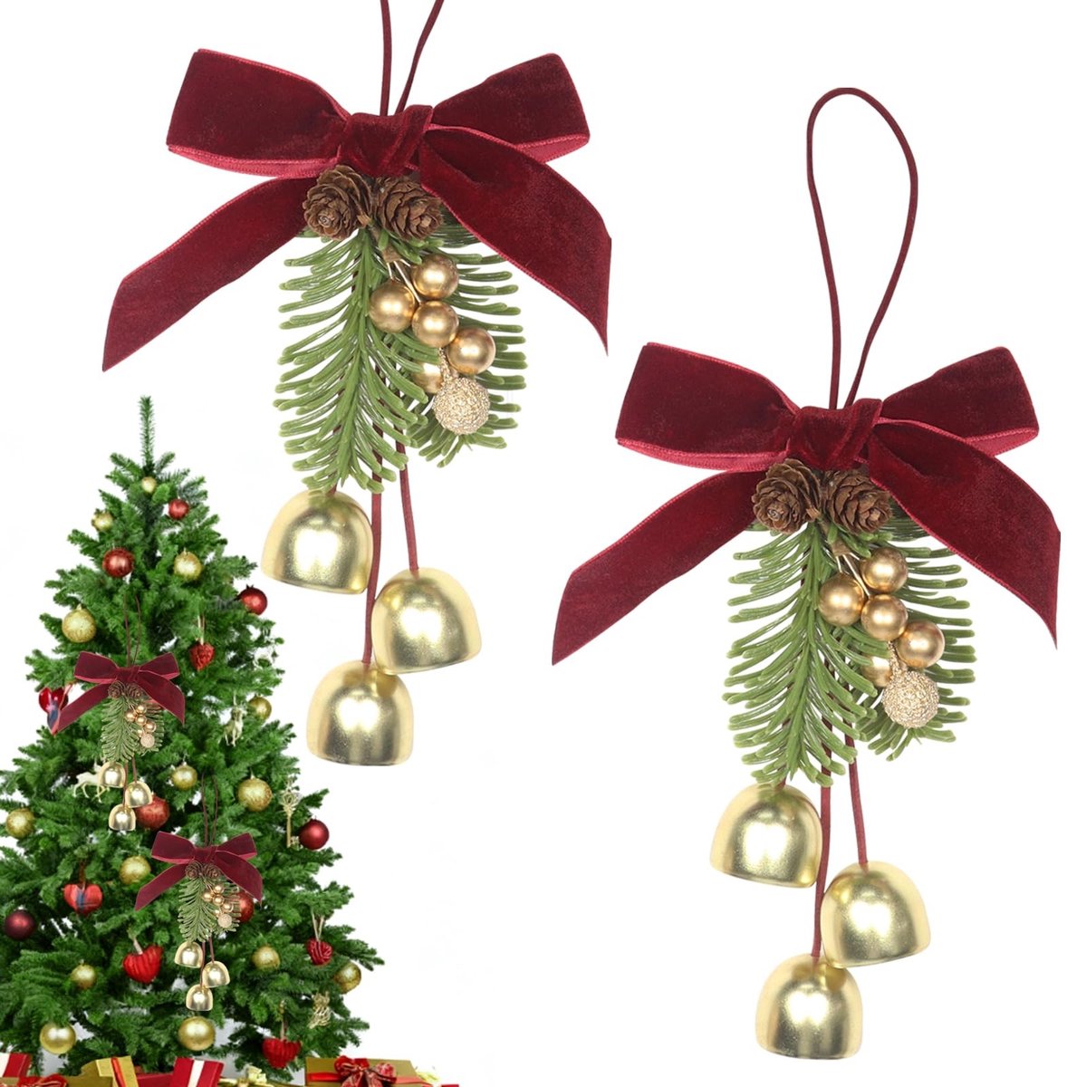 Dailygoods- Kerststrikken Rode Hanger - 2 Stuks - Kerstboomversiering - Decoratie voor Kerstkrans - Geschenkdecoratie - Fluweel 14x17 cm - Kerstdecoratie
