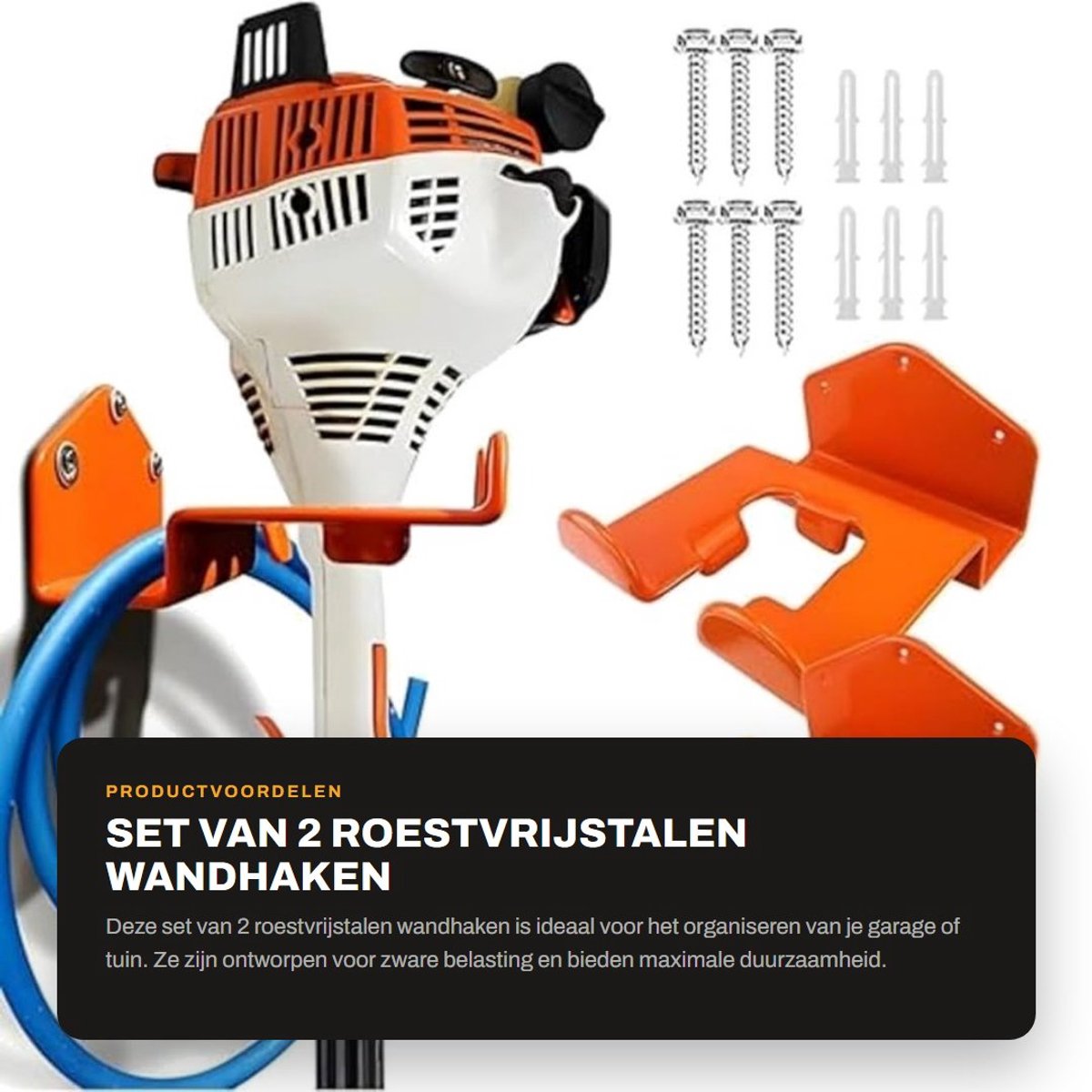 Dailygoods- Wandhaken Zware Belasting - Wandhaken Roestvrij Staal - Wandhaken Buiten - Ophanghaken Garage - Wandhaken Zelfklevend - Set van 2 Stuks - Opberghaak
