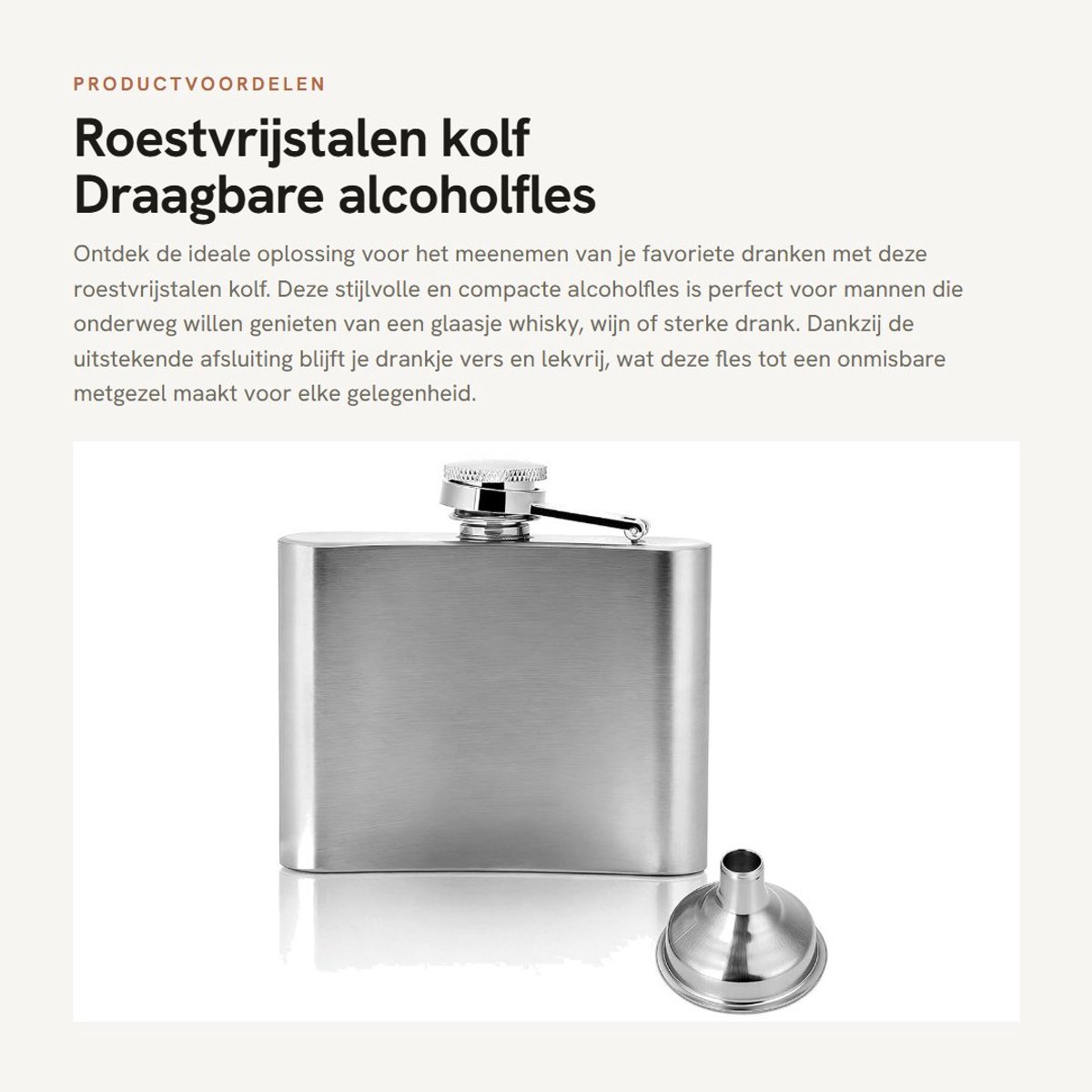 Dailygoods- Alcoholfles Draagbaar Ontwerp - Roestvrij Staal - Goede Afsluiting - Whiskyfles - 4oz - Ergonomisch Design - Flask