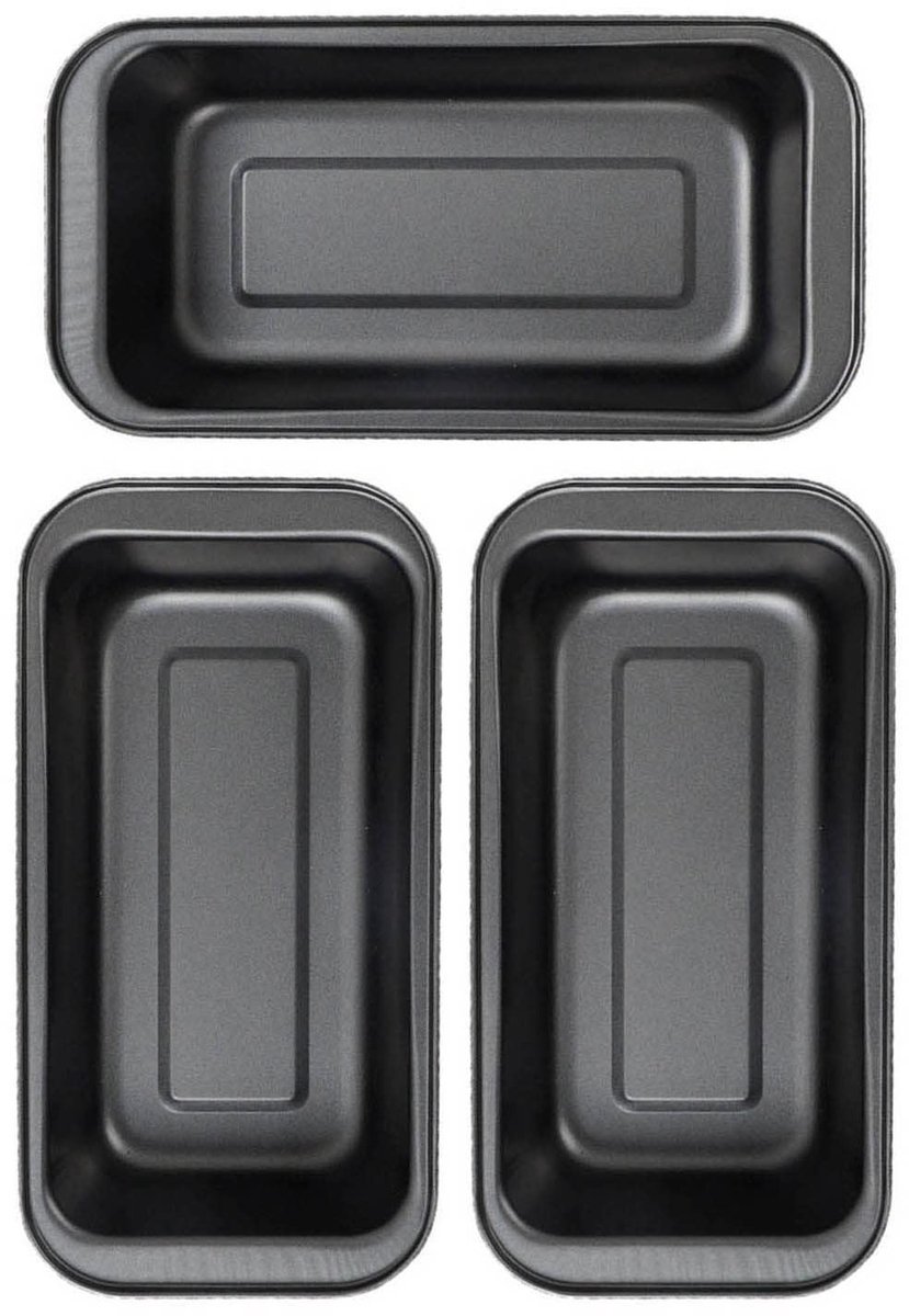 Dailygoods- Bakvorm Hoogglans - Rechthoekige Broodpan - 3 Stuks - Koolstofstaal - Antiaanbaklaag - Eenvoudig Schoon Te Maken - Hoge Warmteoverdracht