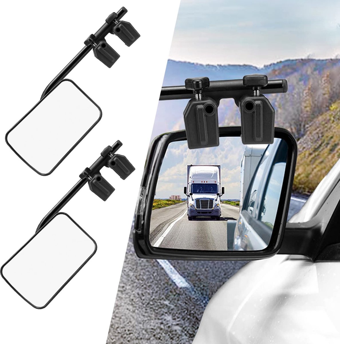 Dailygoods- Caravanspiegel 360 Graden Verstelbaar - Universele Spiegels - Aanhangspiegels Set 2 - Buitenspiegels - Schokbestendig - Beter Zicht - Aanhangspiegel