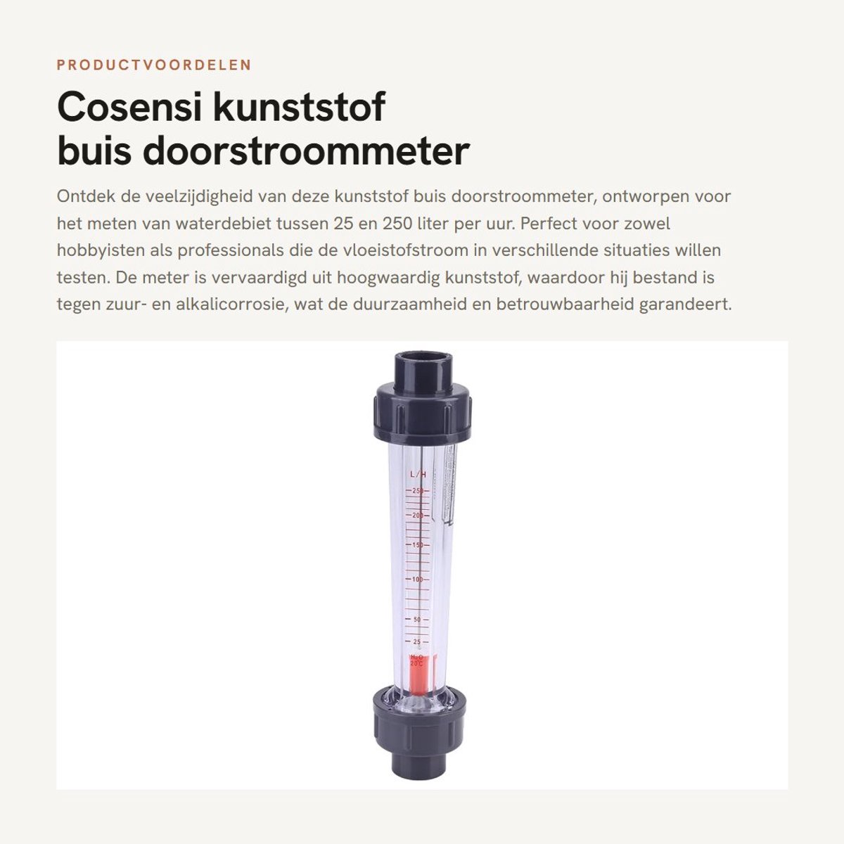 Dailygoods - kunststof buis - doorstroommeter 25-250L/H - ideaal voor waterdebietmeting - corrosiebestendig - eenvoudig te gebruiken - geschikt voor d...